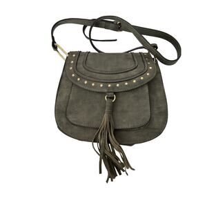 Franco Sarto Purse Gray Tassel Shoulder Back Cross body Gold Studs Pockets Snaps